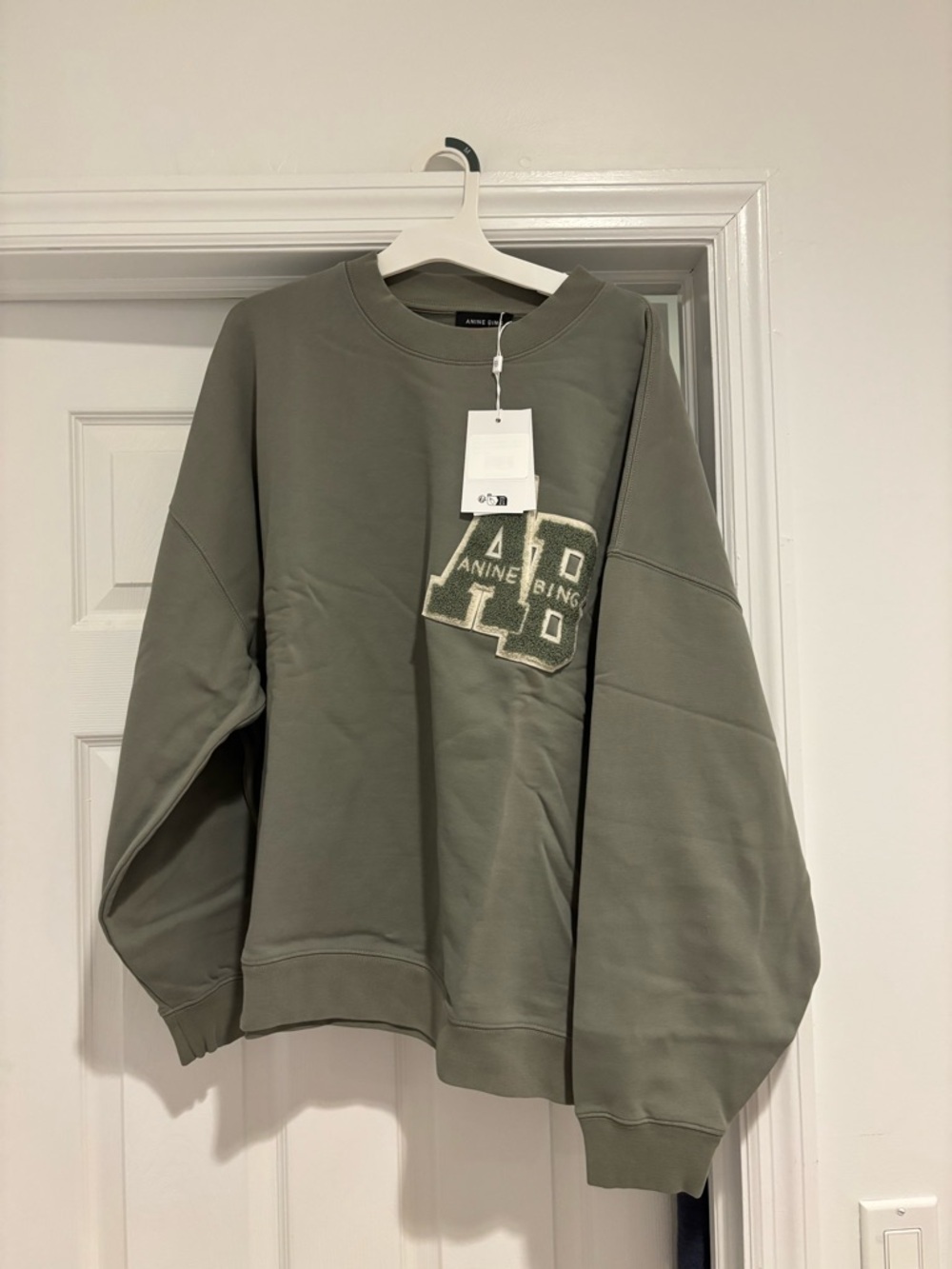 Anine Bing Miles AB Graphic Sweatshirt Sage Green Size Medium Oversized - Picture 8 of 12